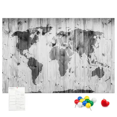 Memobord van kurk Wereldkaart op hout
