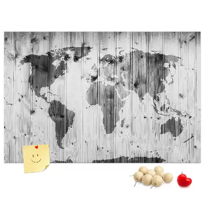 Memobord van kurk Wereldkaart op hout