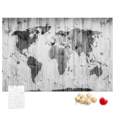 Memobord van kurk Wereldkaart op hout