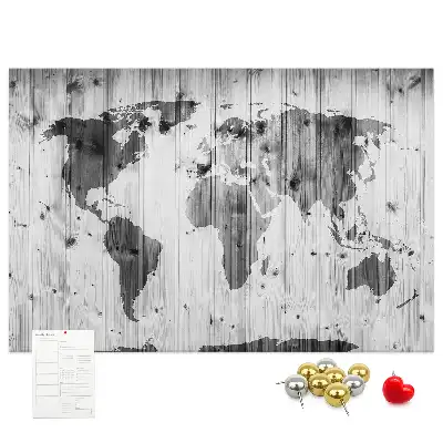 Memobord van kurk Wereldkaart op hout