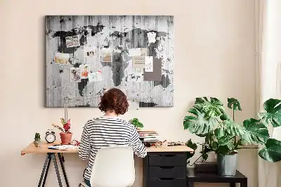 Memobord van kurk Wereldkaart op hout