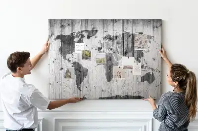 Memobord van kurk Wereldkaart op hout