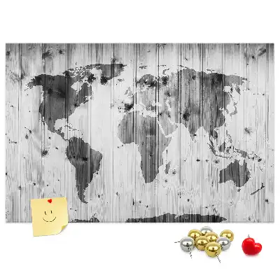 Memobord van kurk Wereldkaart op hout