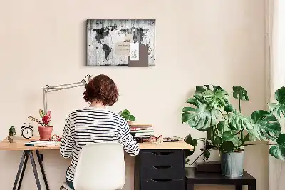 Memobord van kurk Wereldkaart op hout