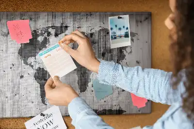 Memobord van kurk Wereldkaart op hout