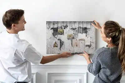 Memobord van kurk Wereldkaart op hout