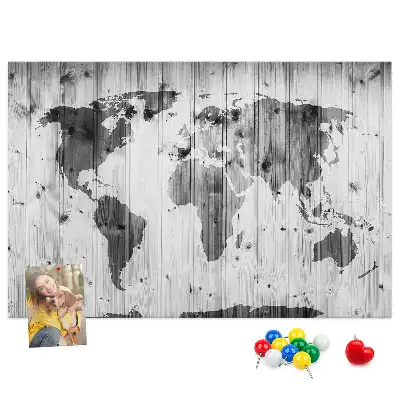 Memobord van kurk Wereldkaart op hout
