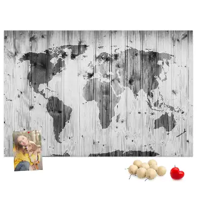 Memobord van kurk Wereldkaart op hout