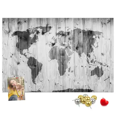 Memobord van kurk Wereldkaart op hout