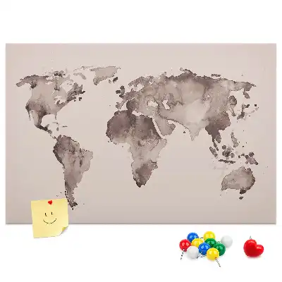 Kurk prikbord met wereldkaart in aquarel