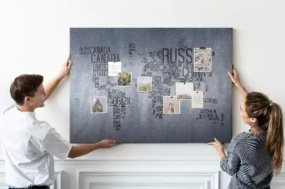 Memobord van kurk Landen van de wereld van letters