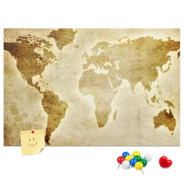 Memobord van kurk Historische atlas van de wereldbol retro