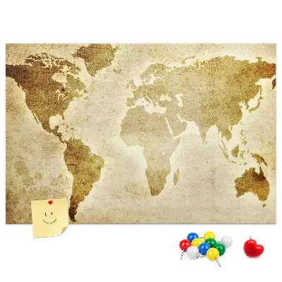 Kurken memobord met historische wereldbol print in retrostijl