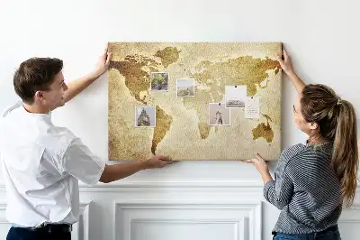 Memobord van kurk Historische atlas van de wereldbol retro