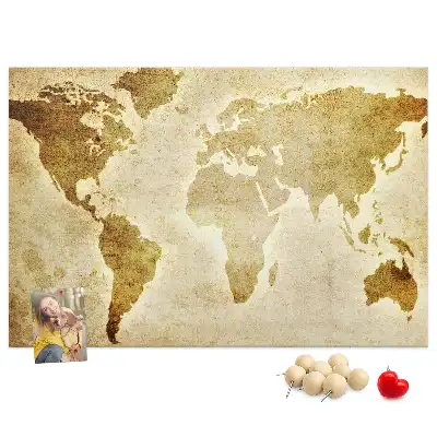 Memobord van kurk Historische atlas van de wereldbol retro