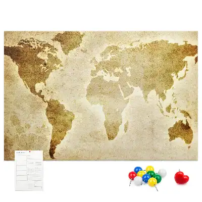 Memobord van kurk Historische atlas van de wereldbol retro