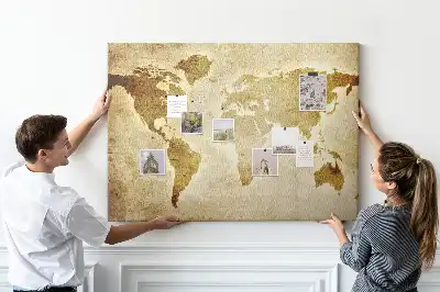 Memobord van kurk Historische atlas van de wereldbol retro