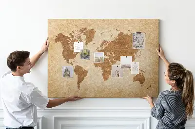 Memobord van kurk Wereldkaart in oude stijl