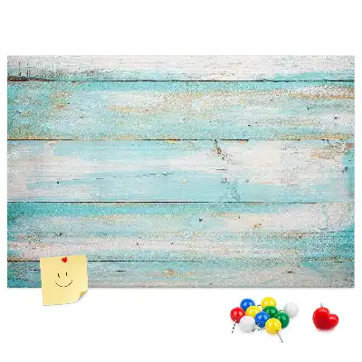 Memobord van kurk met blauwe planken dessin