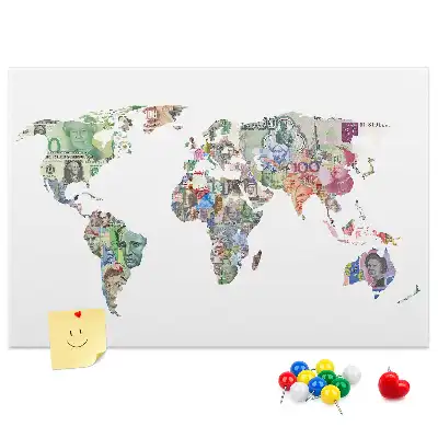 Kurken memobord met schematische wereldkaart