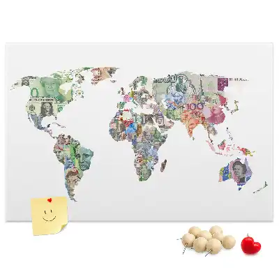 Memobord van kurk Schematische kaart van de wereldbol