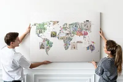 Memobord van kurk Schematische kaart van de wereldbol