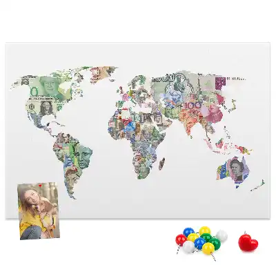 Memobord van kurk Schematische kaart van de wereldbol