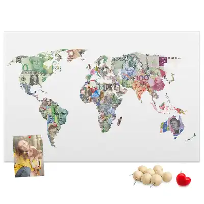 Memobord van kurk Schematische kaart van de wereldbol