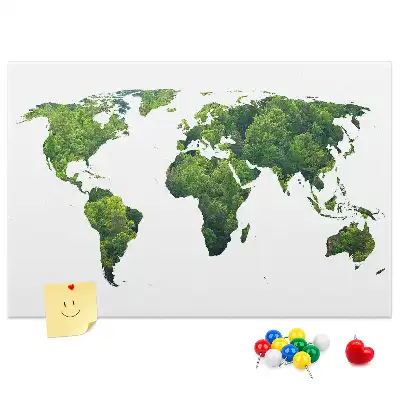 Kurken memobord in de vorm van een kaart met groen bosontwerp