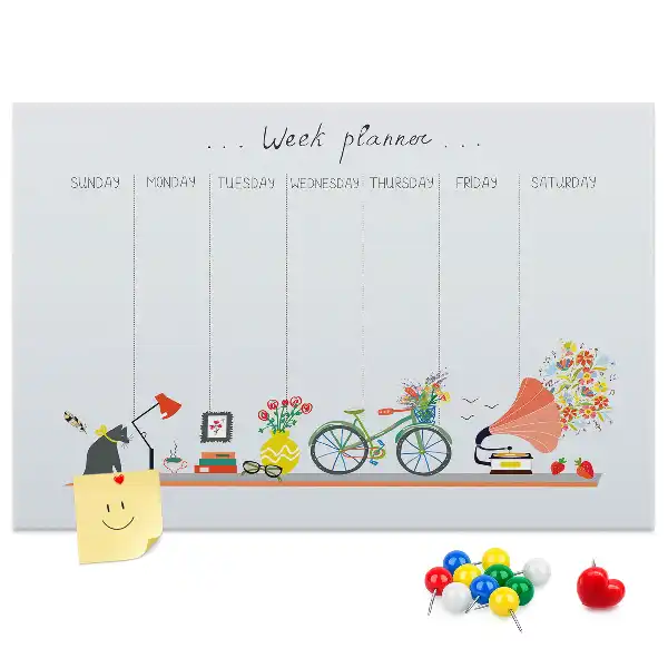 Kurk prikbord Weekkalender voor aan de muur