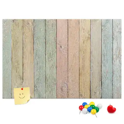 Memobord van kurk met kleurrijke planken