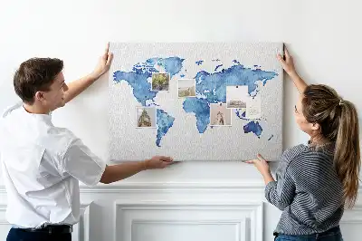 Kurk prikbord Wereldkaart aquarellen
