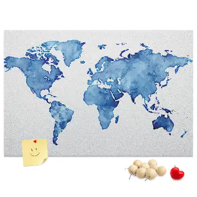 Kurk prikbord Wereldkaart aquarellen