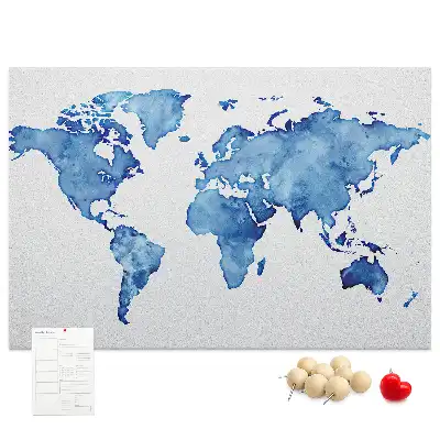 Kurk prikbord Wereldkaart aquarellen