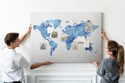 Kurk prikbord Wereldkaart aquarellen