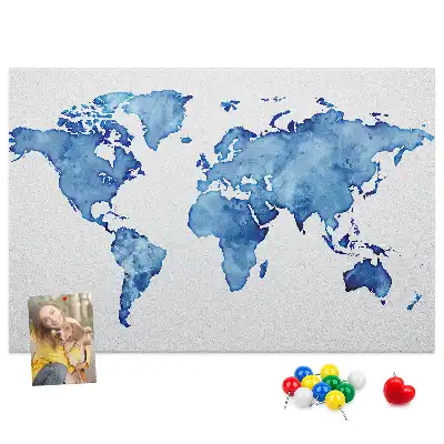 Kurk prikbord Wereldkaart aquarellen