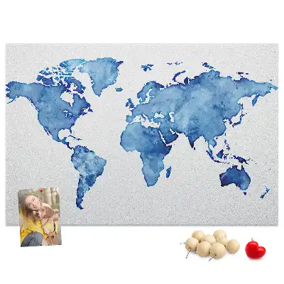 Kurk prikbord Wereldkaart aquarellen