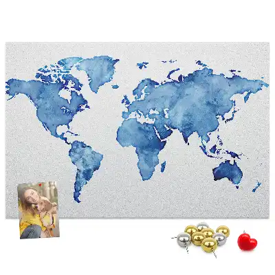 Kurk prikbord Wereldkaart aquarellen
