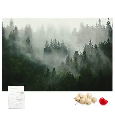 Memobord van kurk Bos in de mist ochtend