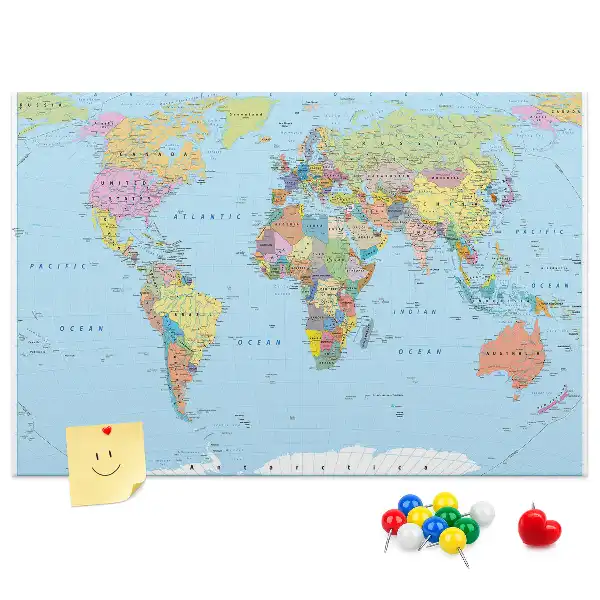 Memobord van kurk Bestuurlijke kaart van de wereldbol
