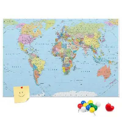 Kurken memobord met wereldkaart
