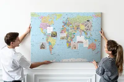 Memobord van kurk Bestuurlijke kaart van de wereldbol