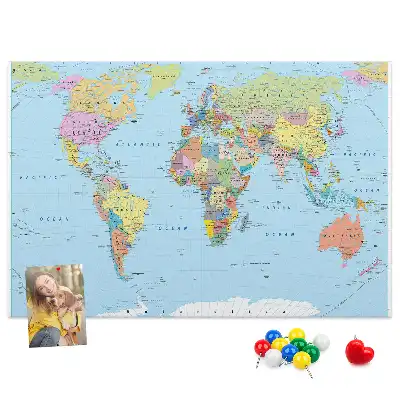 Memobord van kurk Bestuurlijke kaart van de wereldbol
