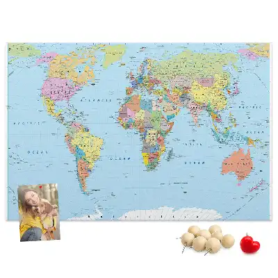 Memobord van kurk Bestuurlijke kaart van de wereldbol