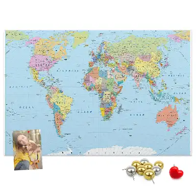Memobord van kurk Bestuurlijke kaart van de wereldbol