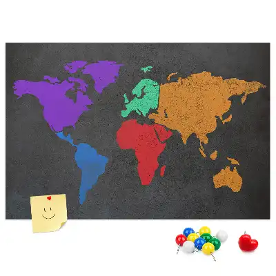 Memobord van kurk met wereldkaart van de continenten