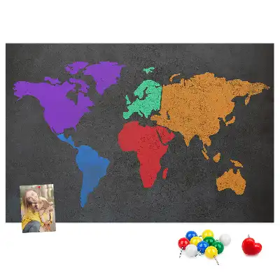 Memobord van kurk Continentale omtrek van de aarde