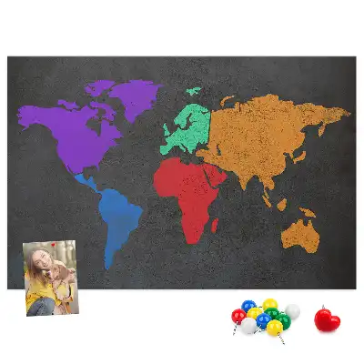 Memobord van kurk Continentale omtrek van de aarde