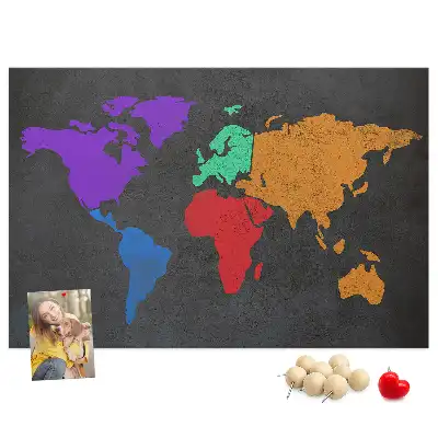 Memobord van kurk Continentale omtrek van de aarde