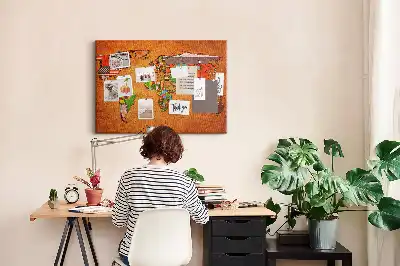 Kurk prikbord Wereldkaart met vlaggen